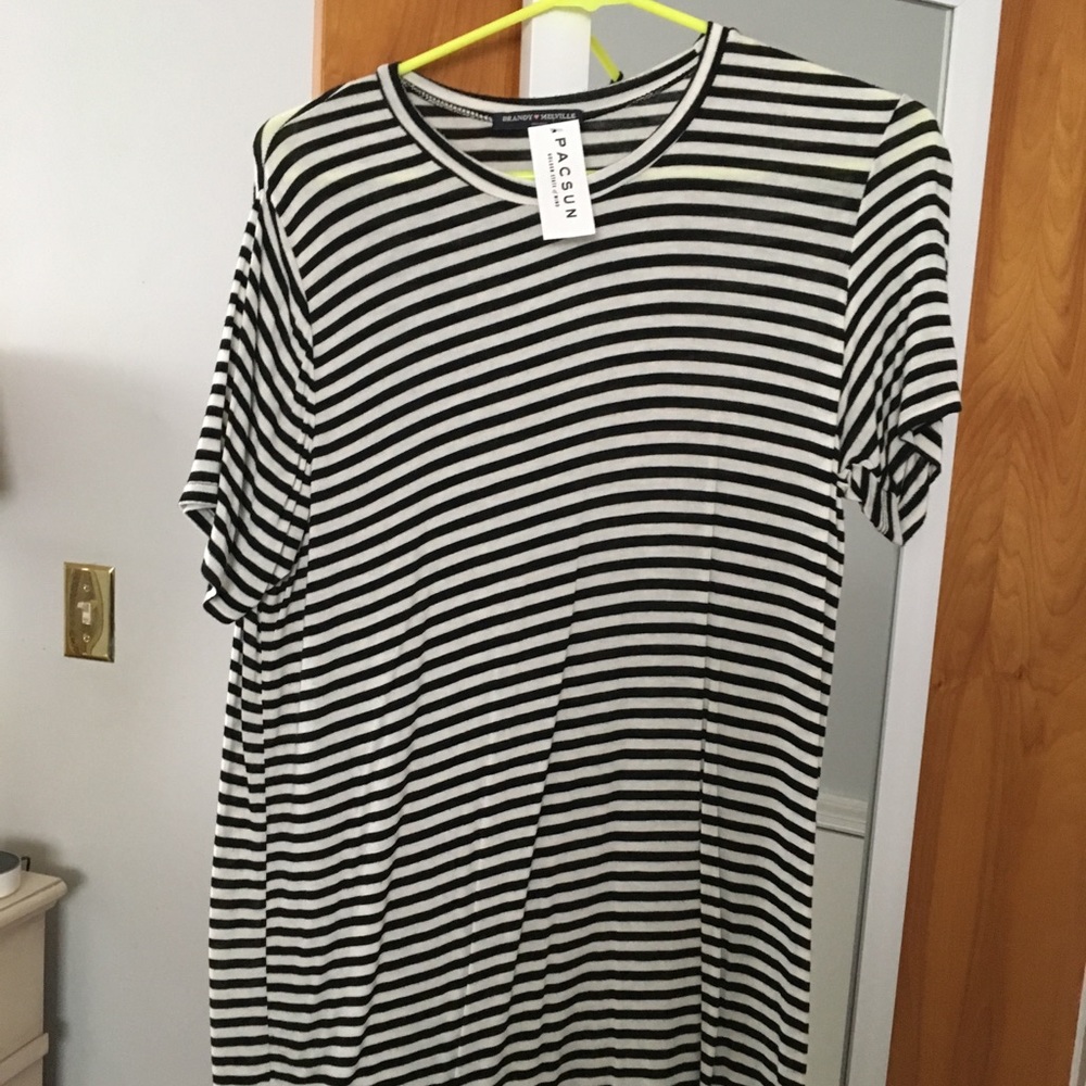 Brandy Melville Striped Black & White Tee NWT